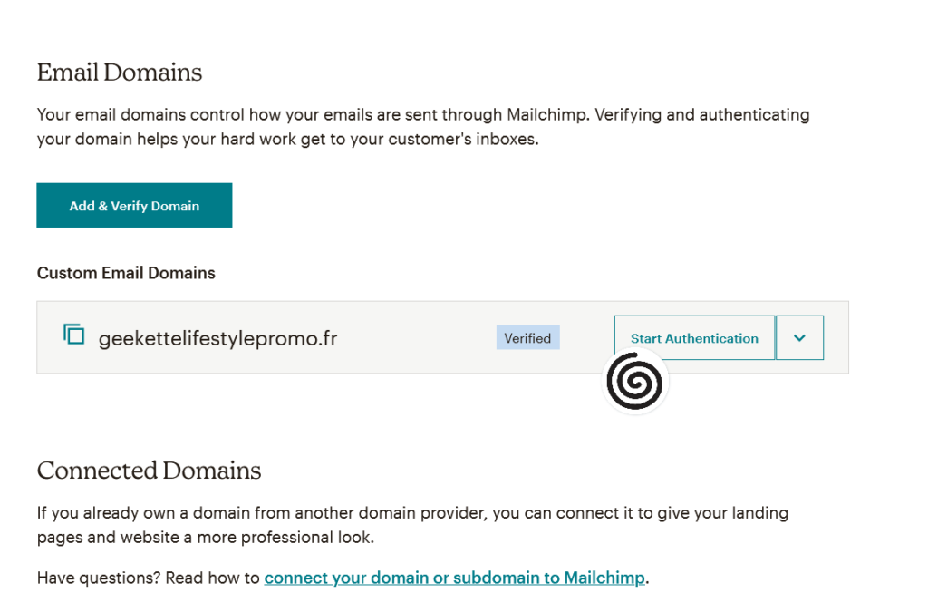 démarrer l'authentification de domaine avec Mailchimmp